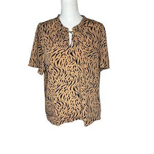 Nine West Women's Front Knot Short Sleeve Top XL Zig Zag Animal Print